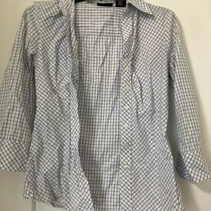 NY& Co Blue & White Plaid Fitted Work Shirt